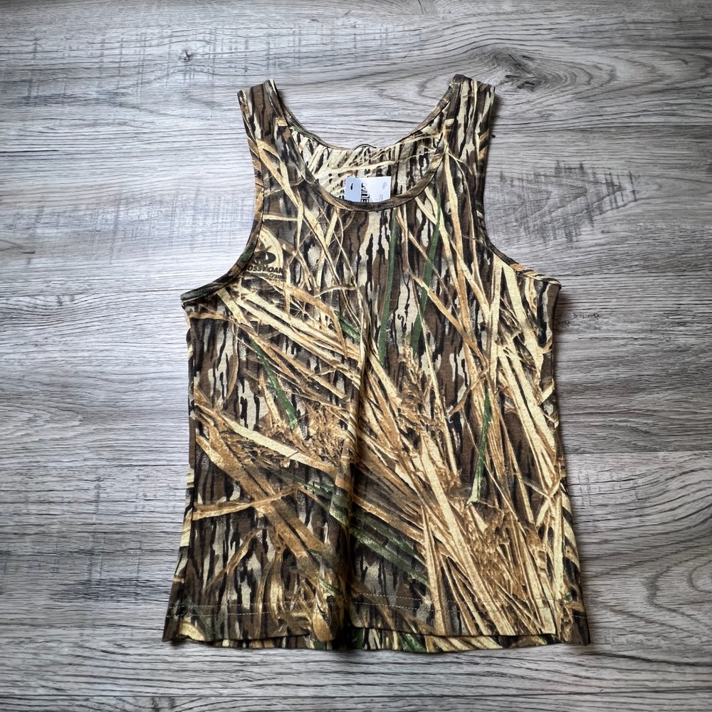 Mossy Oak Tank Top Mens Medium Brown Shadow Grass Camo Outdoor Hunting Y2K